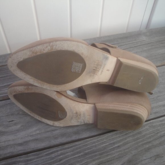 Eileen Fisher Cutout Wedge Velcro Strap Sandals Stone zip back leather 8 - Picture 5 of 7